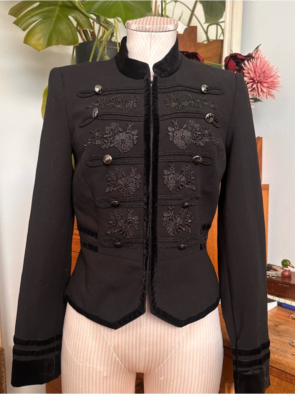 Napoleon style White House Black Market Black Military-Style Embroidered Blazer